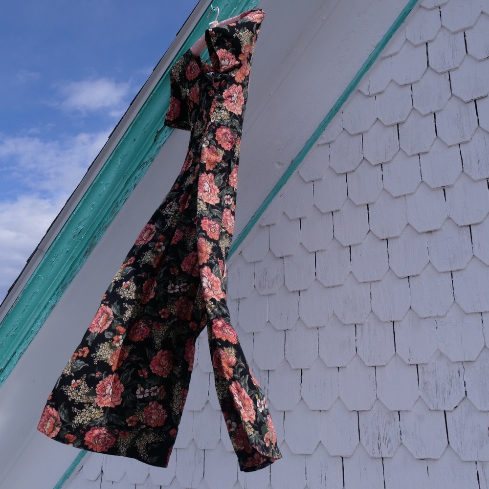 Vintage 90s Wrapper dark floral‎ rayon wide leg jumpsuit - Picture 8 of 8